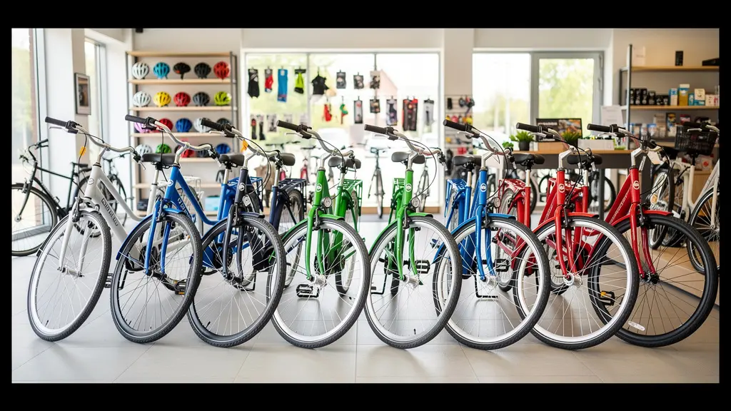 Rangée de vélos de ville hollandais colorés exposés en boutique